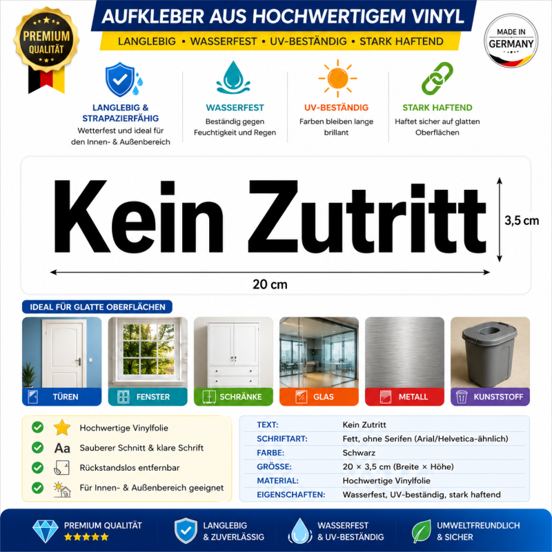 Kein Zutritt Aufkleber 20×3,5 cm – 2er Set Schwarz