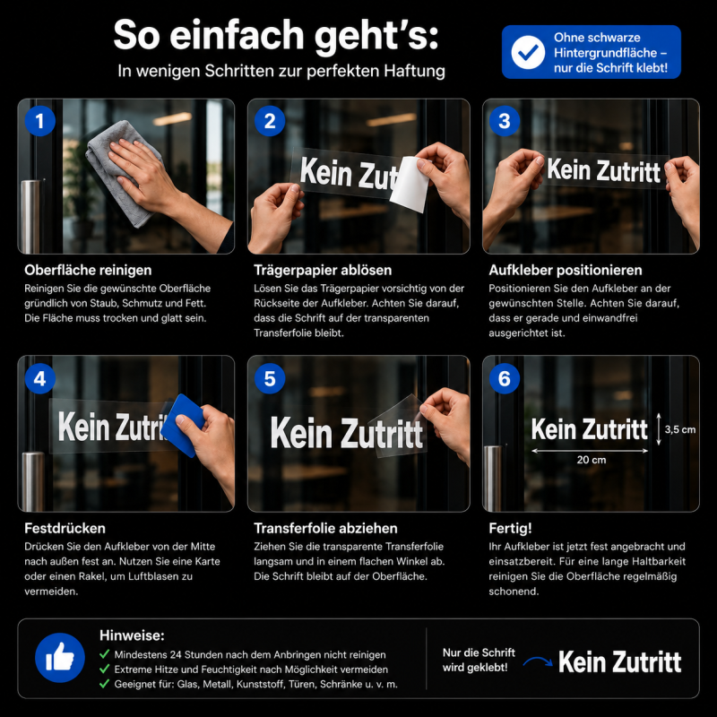 Kein Zutritt Aufkleber Vinyl 20×3,5 cm 2er Set – Weiß