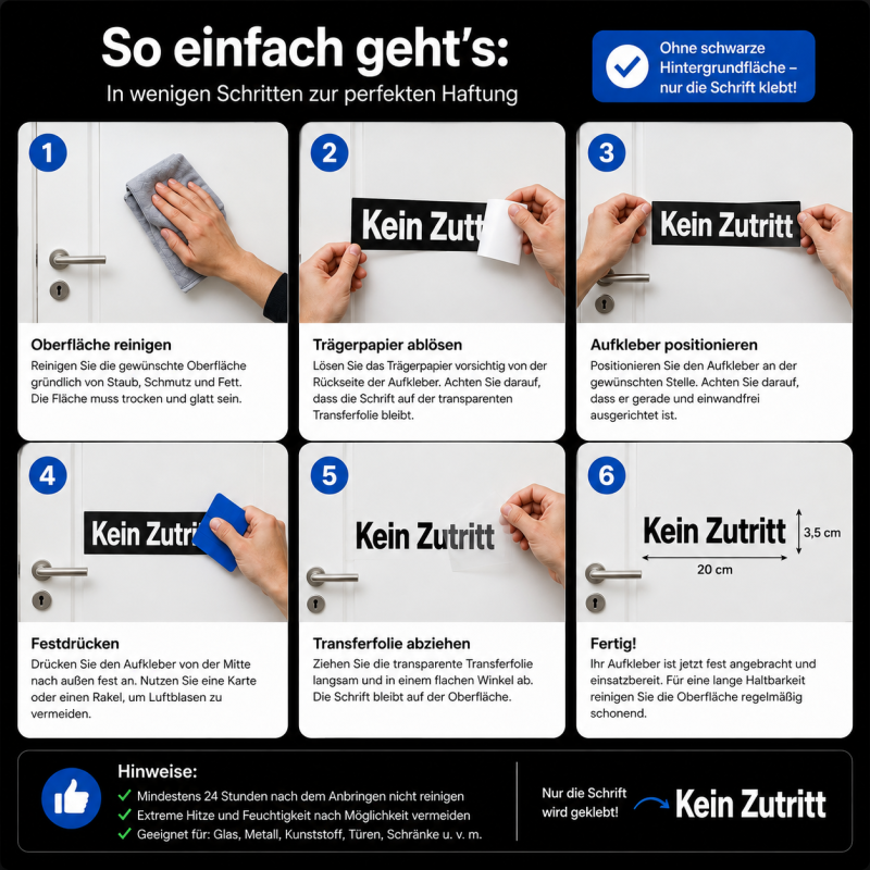Kein Zutritt Aufkleber 20×3,5 cm – 2er Set Schwarz