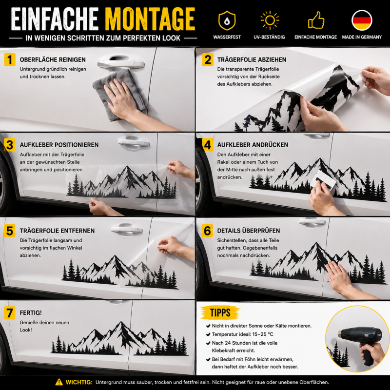 Bergpanorama Auto Aufkleber 60x15 cm – Berge Wald Vinyl Sticker – Camper Wohnmobil Auto Dekor Schwarz 60×15 см