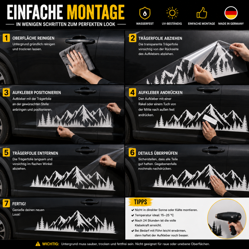 Bergpanorama Auto Aufkleber Vinyl – Weiß 80×20 cm