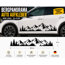 Bergpanorama Auto Aufkleber Vinyl – Schwarz – 80×20 см