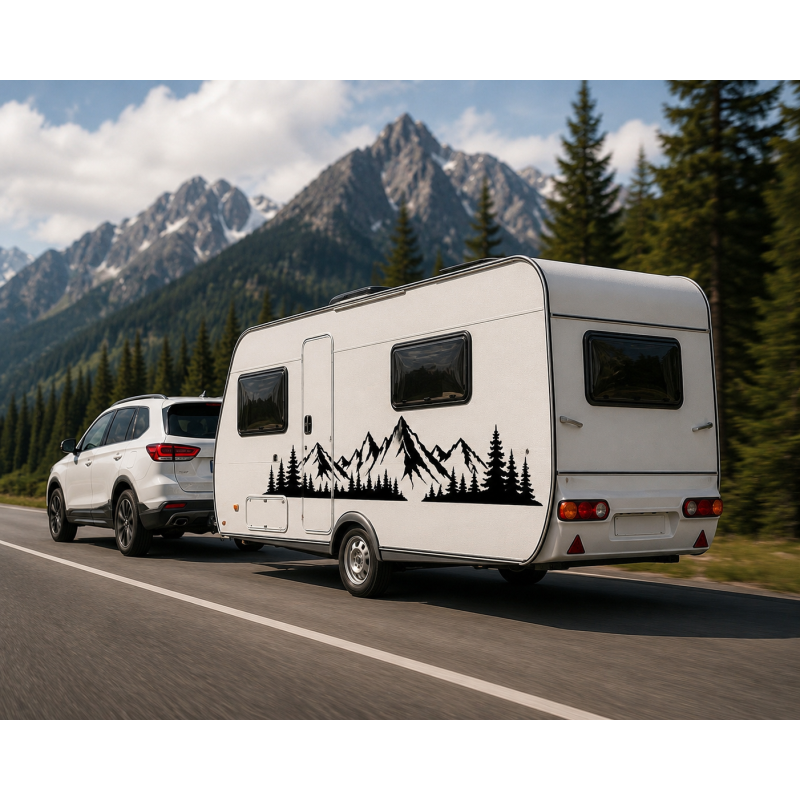 Bergpanorama Auto Aufkleber 60x15 cm – Berge Wald Vinyl Sticker – Camper Wohnmobil Auto Dekor Schwarz 60×15 см