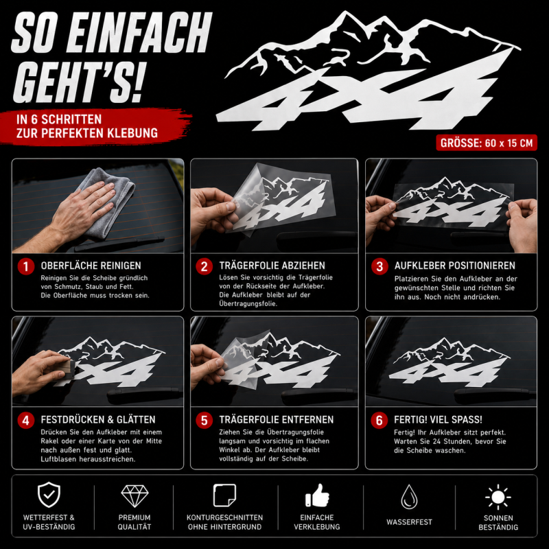 4x4 OFFROAD Aufkleber Set (2 Stück) 60×15 cm Vinyl – Weiß 60*15см