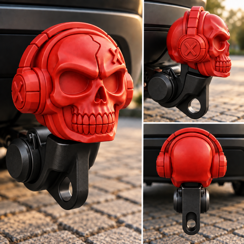 3D Modell Anhängerkupplungsaufsatz Totenkopf – Rot
