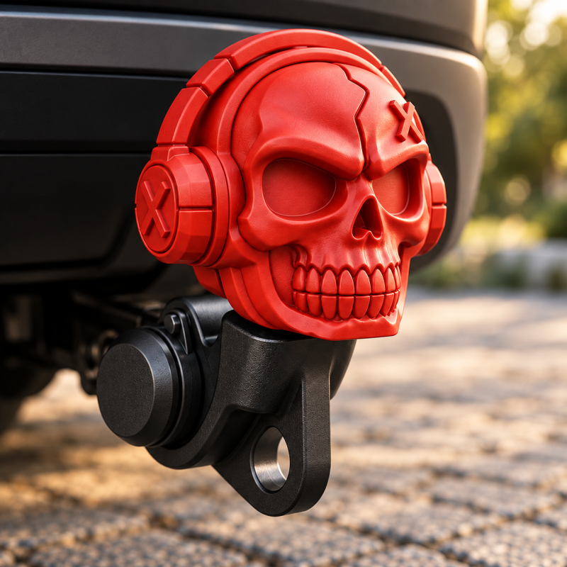 3D Modell Anhängerkupplungsaufsatz Totenkopf – Rot