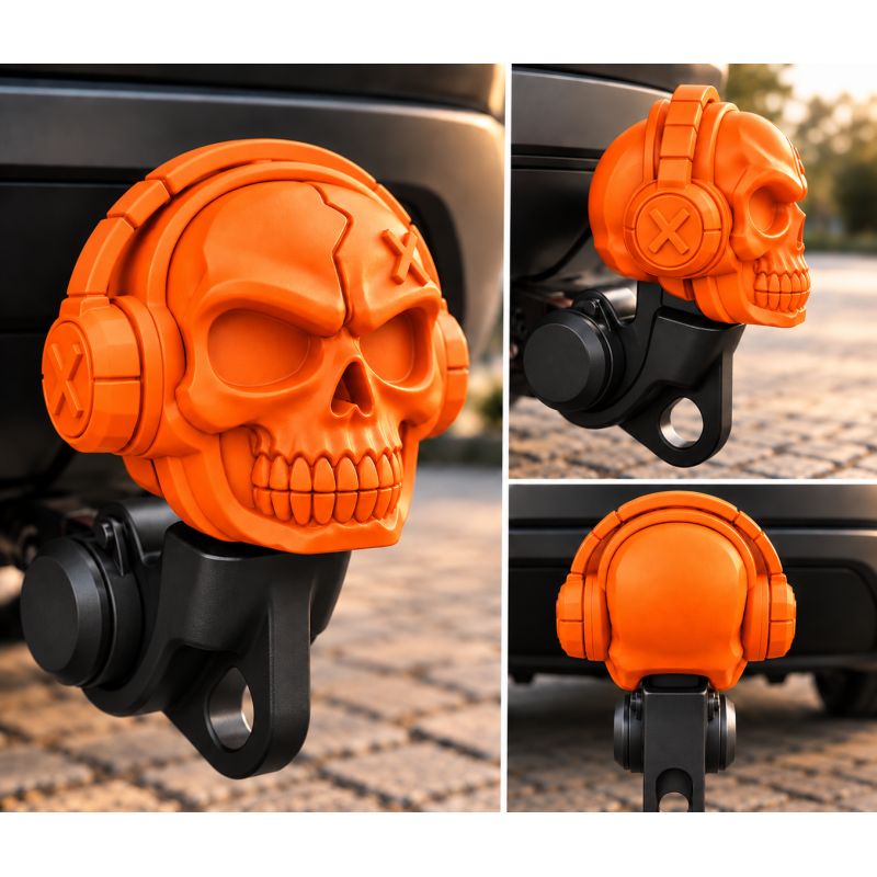 3D-Modell Anhängerkupplung-Aufsatz Totenkopf – Orange