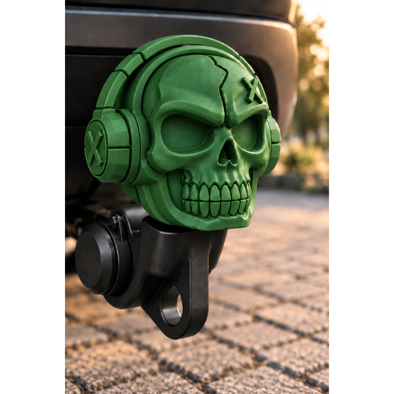 3D Druck Modell Anhängerkupplung Aufsatz Totenkopf – Grün