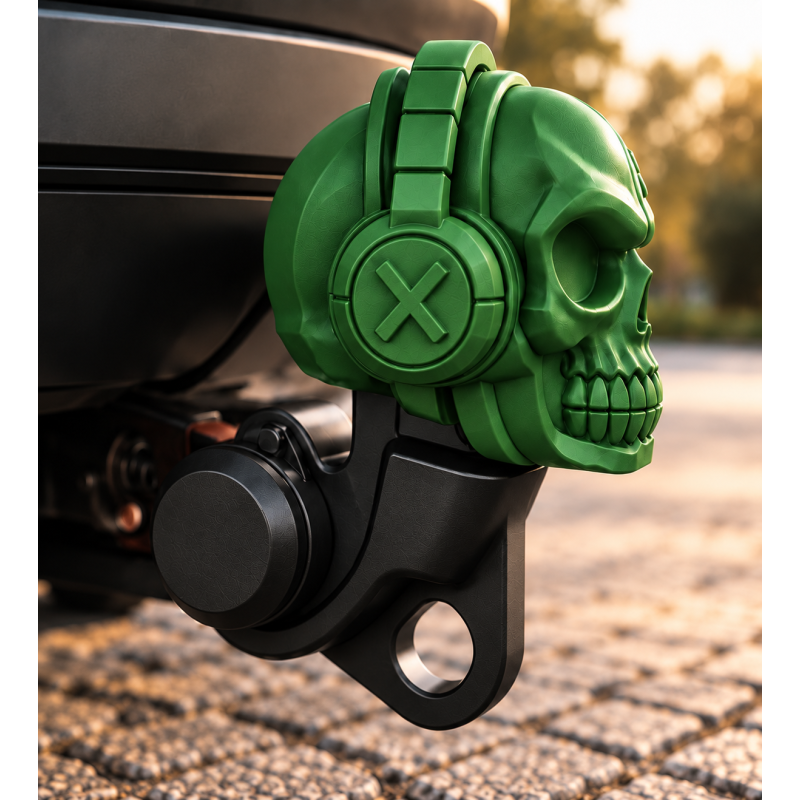 3D Druck Modell Anhängerkupplung Aufsatz Totenkopf – Grün