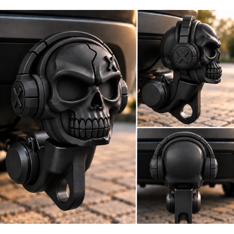 3D-Modell Anhängerkupplung Aufsatz Totenkopf (Schwarz) – für den Kugelkopf