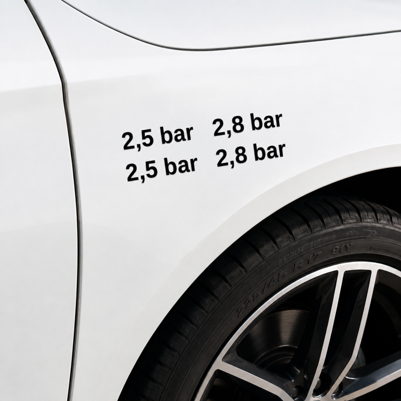 Reifendruck-Hinweis Aufkleber Set – Schwarz / 2× 2.0 Bar + 2× 2.2 Bar