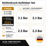 Reifendruck-Hinweis Aufkleber Set Schwarz – 2× 2.1 Bar + 2× 2.3 Bar