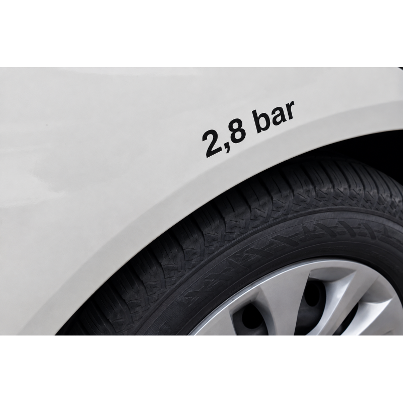 Reifendruck-Hinweis Aufkleber Set – Schwarz (2× 2.5 Bar + 2× 2.5 Bar)
