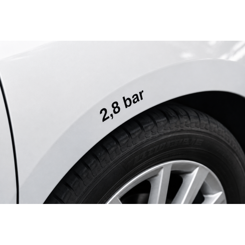 Reifendruck-Hinweis Aufkleber Set – Schwarz / 2× 2.3 Bar + 2× 2.5 Bar