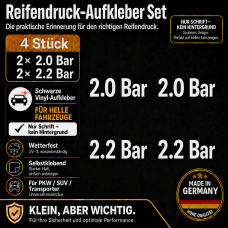 Reifendruck-Hinweis Aufkleber Set Weiß – 2× 2.0 Bar + 2× 2.2 Bar