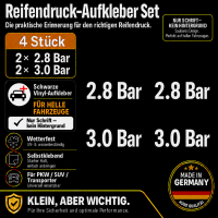 Reifendruck-Hinweis Aufkleber Set Weiß – 2× 2.8 Bar + 2× 3.0 Bar