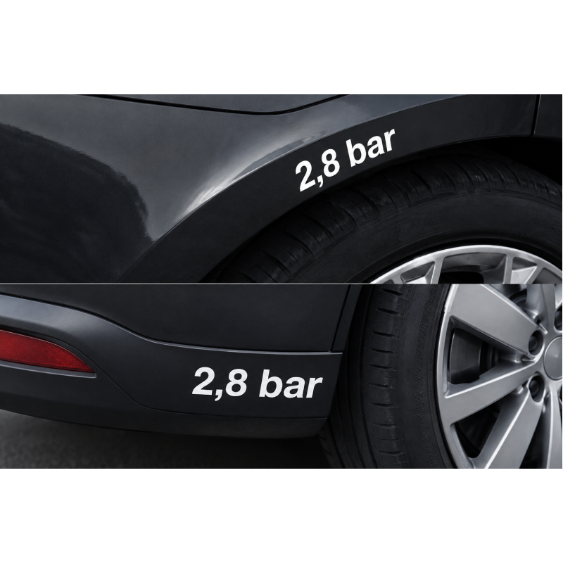 Reifendruck-Hinweis Aufkleber Set – Weiß / 2× 4.0 Bar + 2× 5.0 Bar