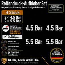 Reifendruck-Hinweis Aufkleber Set Weiß – 2× 4.5 Bar + 2× 5.5 Bar
