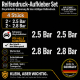 Reifendruck-Hinweis Aufkleber Set Weiß – 2× 2.5 Bar + 2× 2.8 Bar