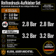 Reifendruck-Hinweis Aufkleber Set – Weiß / 2× 2.8 Bar + 2× 3.2 Bar
