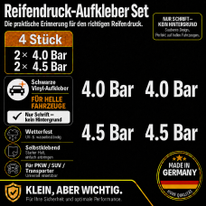 Reifendruck-Hinweis Aufkleber Set Weiß – 2× 4.0 Bar + 2× 4.5 Bar