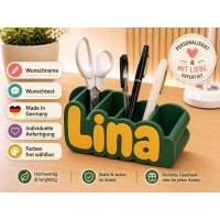 3D Druck Namens-Stiftehalter Organizer – Dunkelgrün + Gelb