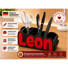 Personalisierter Namens-Stiftehalter Organizer – Schwarz + Rot