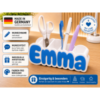 Personalisierter Namens-Stiftehalter Organizer – Weiß + Blau