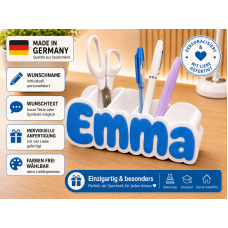 Personalisierter Namens-Stiftehalter Organizer – Weiß + Blau