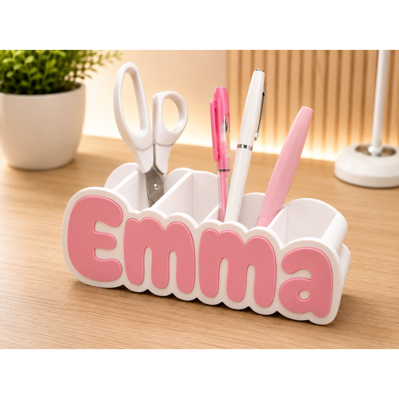 Personalisierter Namens-Stiftehalter Organizer Weiß + Rosa