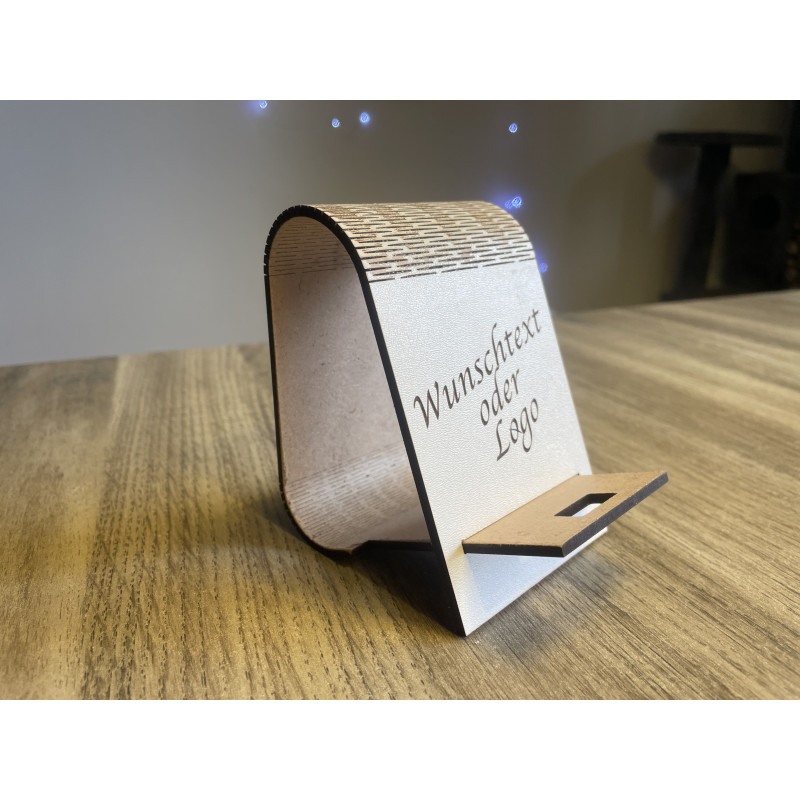 Holztelefonständer mit individueller Gravur | Für Café, Büro, Salon oder Geschäft (Weiß)