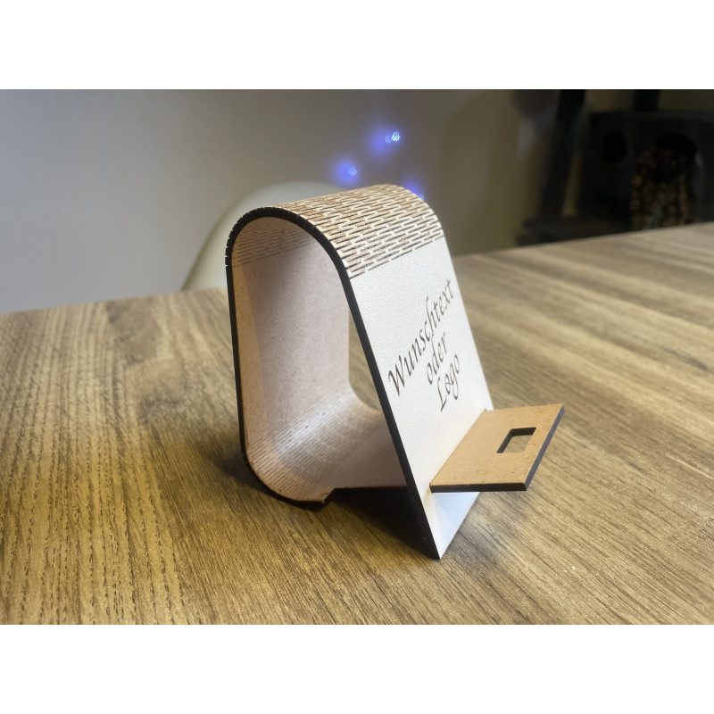 Holztelefonständer mit individueller Gravur | Für Café, Büro, Salon oder Geschäft (Weiß)
