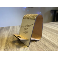 Holztelefonständer mit individueller Gravur | Für Café, Büro, Salon oder Geschäft (Weiß)