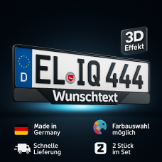 2x 3D Kennzeichenhalter Unterkante mit Wunschtext – Auto Kennzeichen Rahmen (Weiß)
