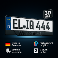 Auto Nummernschildrahmen 2x 3D: individueller Text für Ihr Nummernschild (Schwarz)
