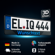 Personalisierter 2x 3D-Nummernschildrahmen mit Text für Ihr Nummernschild (Blau)