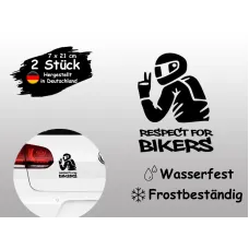2 Stück Aufkleber "Respect for Bikers" – 10×17 cm – Motorrad Auto Sticker (Schwarz)