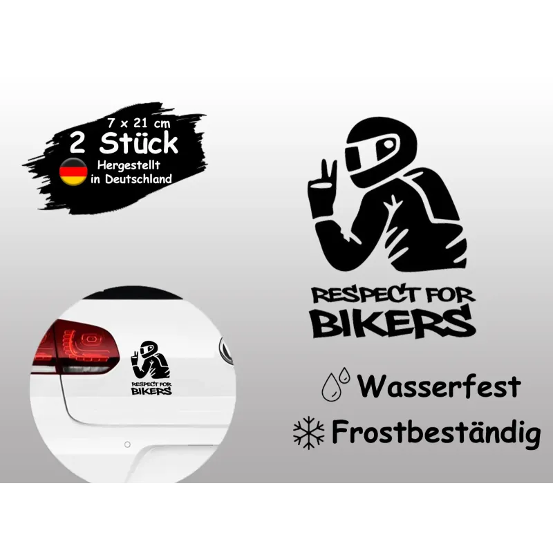 2 Stück Aufkleber "Respect for Bikers" – 10×17 cm – Motorrad Auto Sticker (Schwarz)