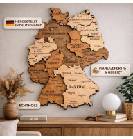 Holz 3D Karte von Deutschland mit detaillierter Schnitzerei und Gravur (Handgebeizt - 10XL – Höhe: 200 cm (2 m))