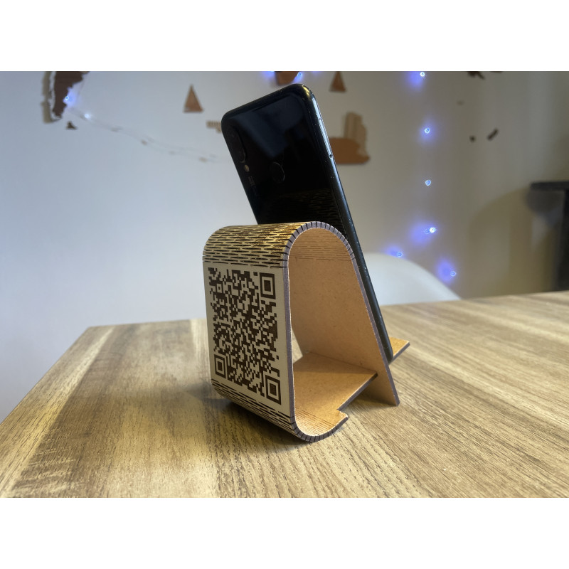 Holztelefonständer mit individueller Gravur | Für Café, Büro, Salon oder Geschäft (Weiß)