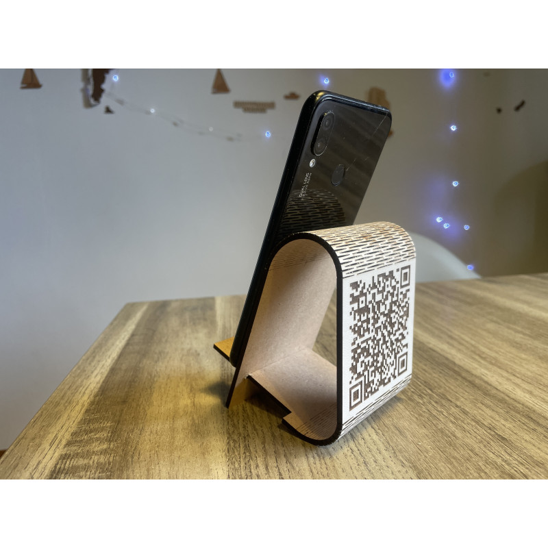 Holztelefonständer mit individueller Gravur | Für Café, Büro, Salon oder Geschäft (Weiß)