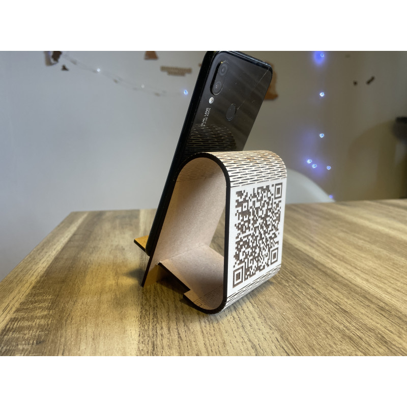 Holztelefonständer mit individueller Gravur | Für Café, Büro, Salon oder Geschäft (Weiß)