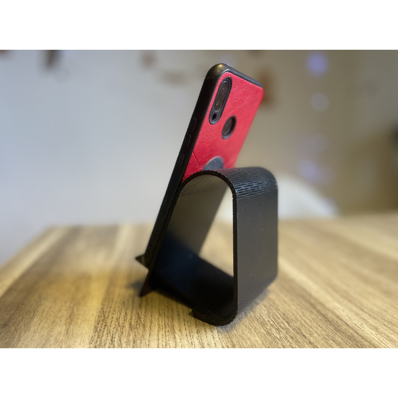 Holzständer für das Telefon mit individueller Gravur | Für Café, Büro, Salon oder Geschäft (Schwarz)