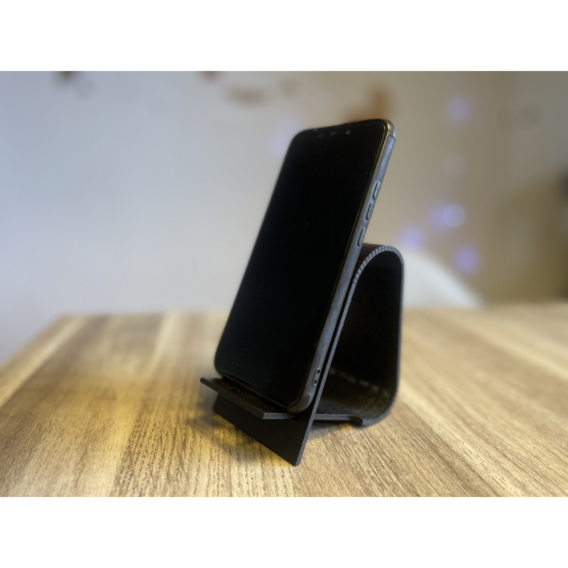 Holzständer für das Telefon mit individueller Gravur | Für Café, Büro, Salon oder Geschäft (Schwarz)