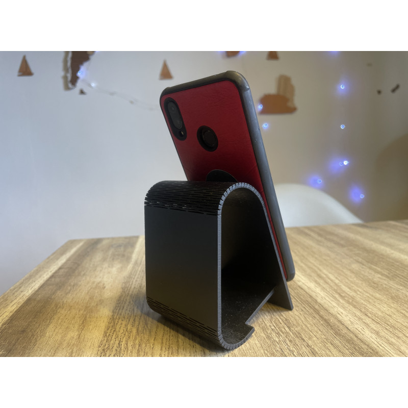 Holzständer für das Telefon mit individueller Gravur | Für Café, Büro, Salon oder Geschäft (Schwarz)