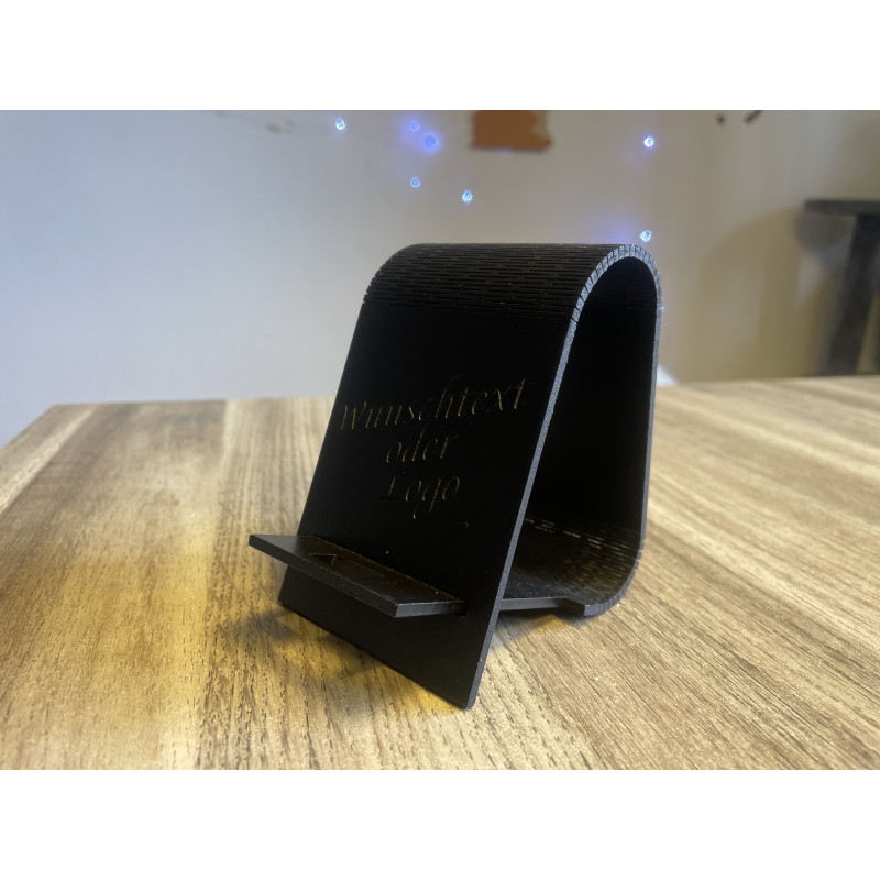 Holzständer für das Telefon mit individueller Gravur | Für Café, Büro, Salon oder Geschäft (Schwarz)