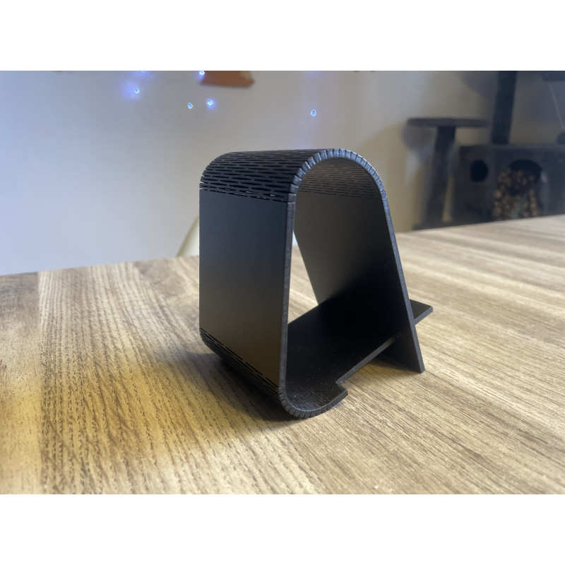 Holzständer für das Telefon mit individueller Gravur | Für Café, Büro, Salon oder Geschäft (Schwarz)