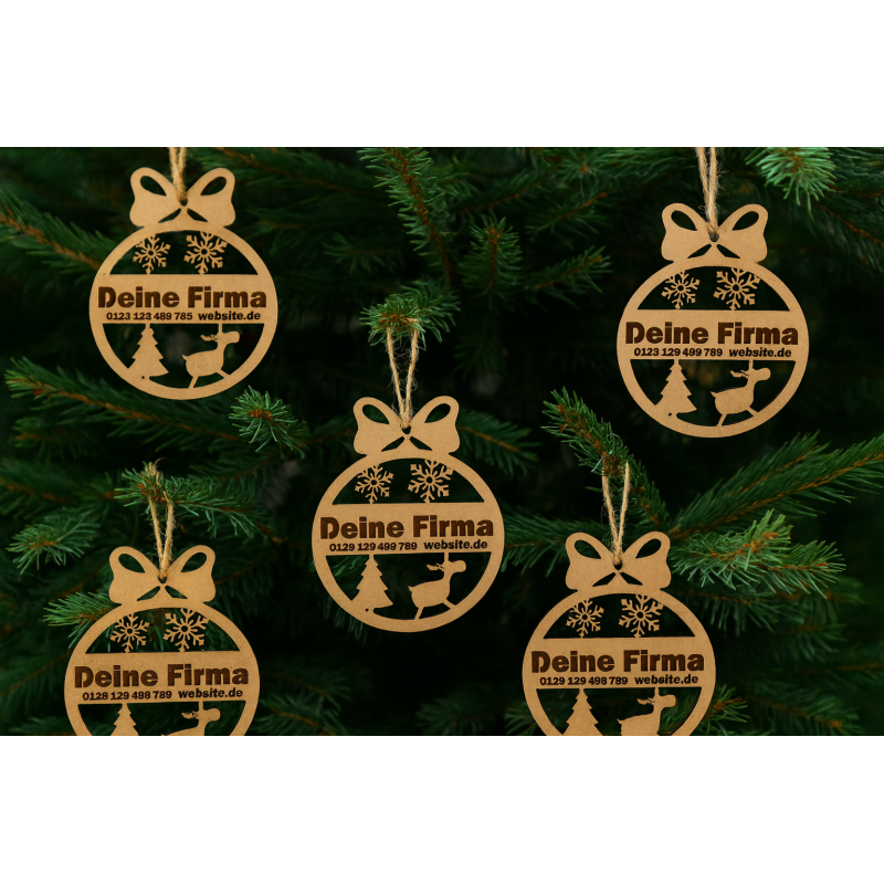 Корporate Weihnachtsdekorationen mit Gravur - Set mit 6 Stück für eine stilvolle festliche Dekoration