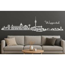 Wuppertal Skyline Wandtattoo, 130 x 30 cm, Selbstklebende Vinylfolie, Made in Germany (Weiß)