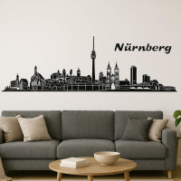 Nürnberg Horizont Wandaufkleber, 130 x 30 cm, Selbstklebende Vinylfolie, Hergestellt in Deutschland (Schwarz)
